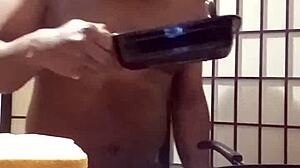 cooking bananas with big black cock tits in kitchen fun