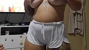 ruiva casada video calls lover while hubby jerks off and cums on her tits