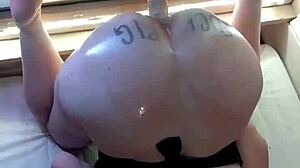 AMATEUR FUCKPIG BUCKS WILD AGAINST DILDO ON MIRROR FOR CASH CUM ORGASM