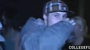 what starts as teasing at the university party turns into her petite pussy hammered hard