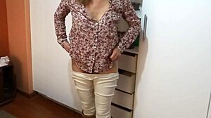 Showing Off Lingerie While Stepsons Friends Jerk and Cum