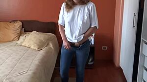 stepson's friend watches me finger my big ass pussy in jeans