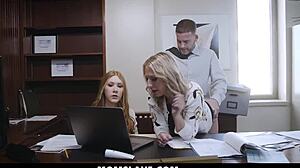 Perverted Boss Fucks Bent-Over Big-Tit MILF Employees Doggystyle