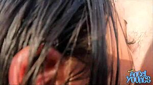 Angel Young And Gina Valentina Share Andres' Huge Cock In Outdoor Pool Threesome Fuck