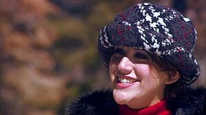 brunette milf eve lawrence rides cock doggystyle on snowy bed