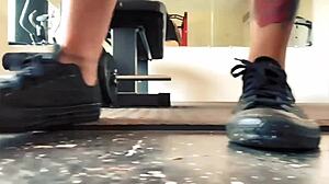 spy on that giantess towering during intense fetish workout.