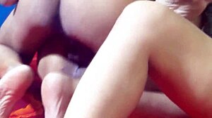 Bent over Indian stepsis milf shares hubby cock for creampie threesome pounding.