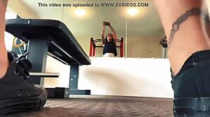 spy on that giantess towering during intense fetish workout.