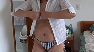 on the beach in bikini stepson films me his big bulge in swimsuit mesmerizes my pussy