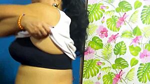 Bent over Indian stepsis milf shares hubby cock for creampie threesome pounding.