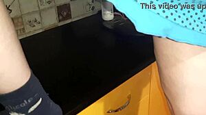 whoops, stepmom cleaning kitchen flashes her pussy by accident