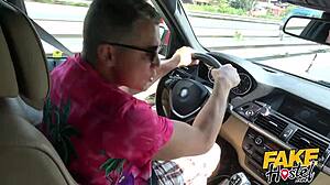 My heart races as this brunette milf's natural tits bounce during wild car hostel fuck