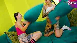 whoa tattoo lesbians, watch us threesome that big black cock together 🔥🍆💦