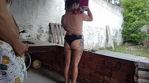 damn, that maid in shorts seduced me hard till i bareback fucked her tight pussy on the balcony