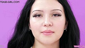 Elegant brunette teases during casting photoshoot