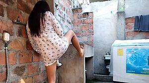 Neighbor sneaks over in nightgown flashing her pink pussy nothing underneath begging for fat ass play