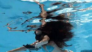Skinny Hungarian Lana Swims Nude Poolside Teasing Ass