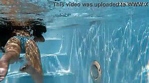 Skinny Hungarian Lana Swims Nude Poolside Teasing Ass