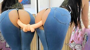 sexy latina in ripped jeans gives dirty joi ass worship jerk instructions