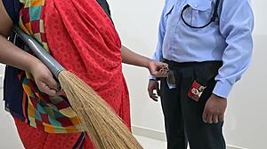Maid sneaks steamy handjob on unsuspecting security