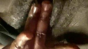 skinny ebony street hooker spreads her wet hairy pussy for solo play