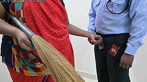 Maid sneaks steamy handjob on unsuspecting security