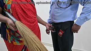 Maid sneaks steamy handjob on unsuspecting security