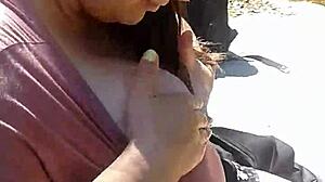 huge tits girlfriend flashes and rubs publicly for thrill