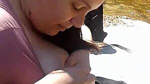 huge tits girlfriend flashes and rubs publicly for thrill