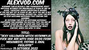 mysterious halloween witch hotkinkyjo stuffs huge dildo deep in prolapsing ass