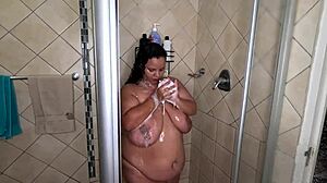 whoa, check this big tits bbw soaping up her huge ass in shower! 🧼🍑