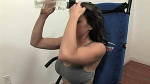 pretty brunette milf squirts wildly fingering shaved pussy