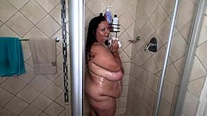 whoa, check this big tits bbw soaping up her huge ass in shower! 🧼🍑