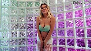 Sassy blonde milf natalia starr strips lingerie to finger big pussy lips