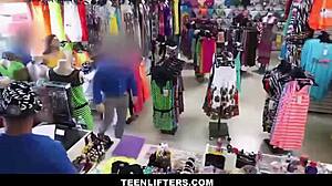 tiny-titted brunette shoplifter bargains pussy with mall cop's monster cock?
