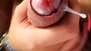 Ladyboy strokes monster cock close up to explosive orgasm on live cam
