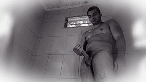 oh man lluvia dorada strokes her big 18cm cock in soapy shower slow motion muscle flex... damn!