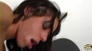 brunette anal whore rides cock then gapes for deepthroat cum mouthful pov finish