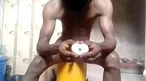 Monster cock pounds bent over doggystyle creampie with vaginal toy banging