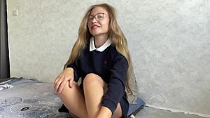 Young 18+ teacher drenches public spot with wet squirting orgasm creampie