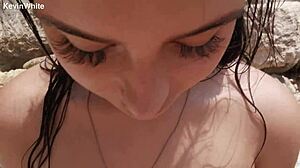 Brunette girlfriend fucked publicly on spanish beach outdoors