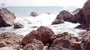Brunette girlfriend fucked publicly on spanish beach outdoors