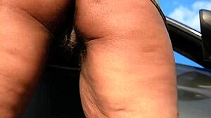 Ebony Milf's Swollen Hairy Pussy and Big Ass Exposed No Panties Parking Lot
