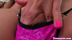 stunning shemale in heels and lingerie takes big black cock deep in her ass