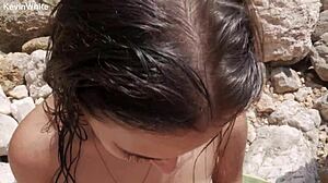 Brunette girlfriend fucked publicly on spanish beach outdoors