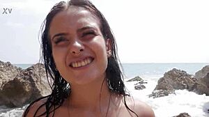 Brunette girlfriend fucked publicly on spanish beach outdoors