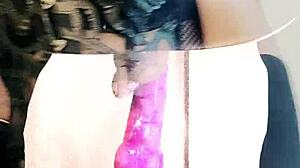 WATCH HOT TRANNY KANDI SCREAM AS THICK PURPLE DILDO WRECKS HER ASS!!
