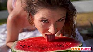 if her pussy tastes like watermelon, does cock taste like banana? candice demmellza teases wet