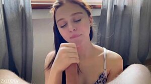 red-haired cutie bares her natural tits for hot pov cumshot in bedroom, wanna see?