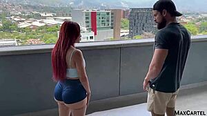 Fat Ass Redhead's Huge Booty Shakes for New Gym Trainer Workout
